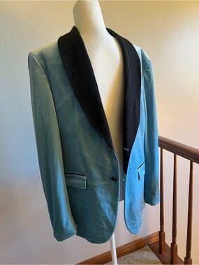 Zara Light Blue Velvet Blazer with Black Shawl Collar Mens size 40 jacket